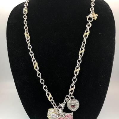 Judith Ripka Sterling Silver CZ Swarovski Crystal Heart Charm Pendant Necklace