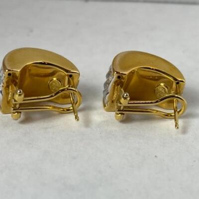 K554 18k Yellow and White Gold Wave Design Hollow Pierced Earrings 