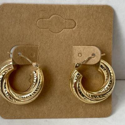 K559 14k Yellow Gold Diamond Cut Chunky Hoop Earrings 