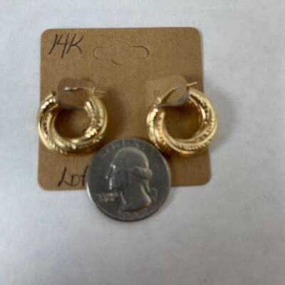 K559 14k Yellow Gold Diamond Cut Chunky Hoop Earrings 