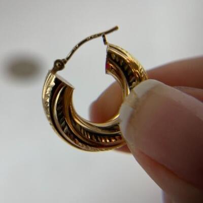 K559 14k Yellow Gold Diamond Cut Chunky Hoop Earrings 