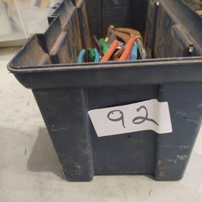 lot 91 - Assorted wrenches, vice grips, etrc. in heavy duty bin