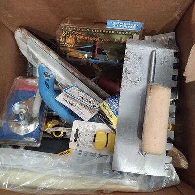 lot 103 Box of assorted parts and grouting tools, safety glasses, etc. as shown