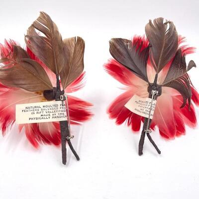 AFRICAN PINK FLAMINGO FEATHER PINS SET OF 2