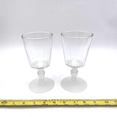 “THREE FACES” FROSTED BASE CRYSTAL GOBLET SET OF 2