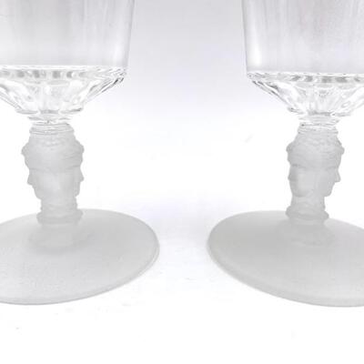 “THREE FACES” FROSTED BASE CRYSTAL GOBLET SET OF 2