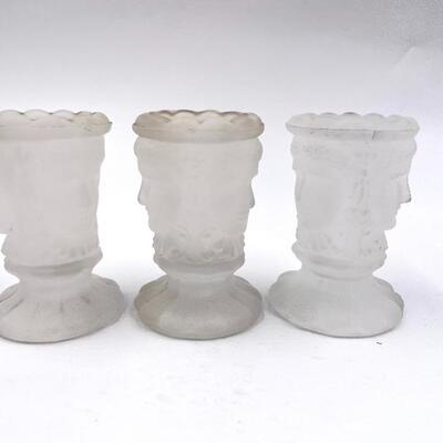 “THREE FACES” FROSTED CRYSTAL SHOT GLASSES SET OF 6