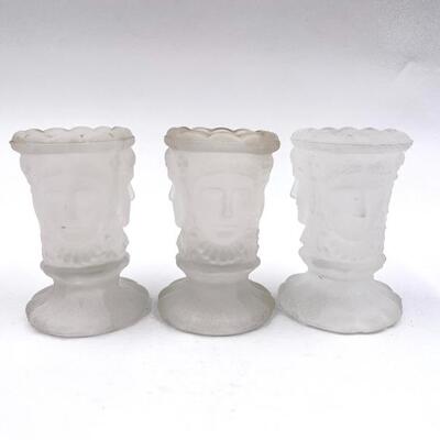 “THREE FACES” FROSTED CRYSTAL SHOT GLASSES SET OF 6