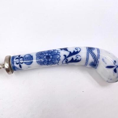 VINTAGE ORNATE SILVER PIE SERVER/CUTTER WITH â€œBLUE ONIONâ€ PATTERNED HANDLE