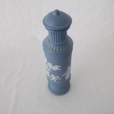 Lot #185: Vintage Avon Wedgewood Blue Perfume Decanter 6 FL OZ Half Full