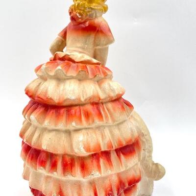 VINTAGE CHALKWARE LADY & DOG LARGE FIGURINE