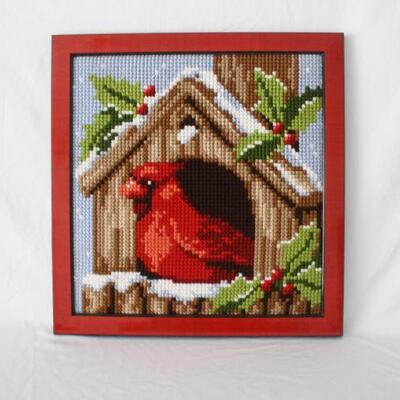 Lot #188: Vintage Framed Needlepoint Cardinal Art