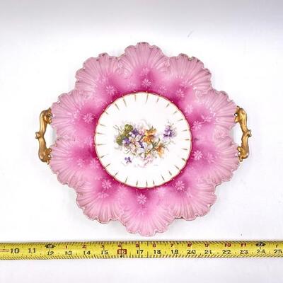 VINTAGE SCALLOPED PINK FLORAL DECORATIVE PLATE