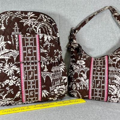 Vera Bradley IMPERIAL TOILE Backpack & Hobo Bag Brown Pink White Floral 