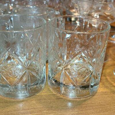Lot 7K: Dewar's Scotch Glasses, Etched Stemware and More