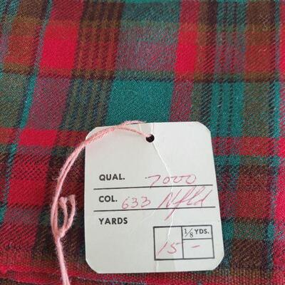 Lot 179: Red & Green Wool Plaid FABRIC (Tag says 15 yard)