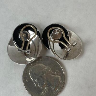 K569 14k White Gold Black Onyx Pierced French Back Earrings  