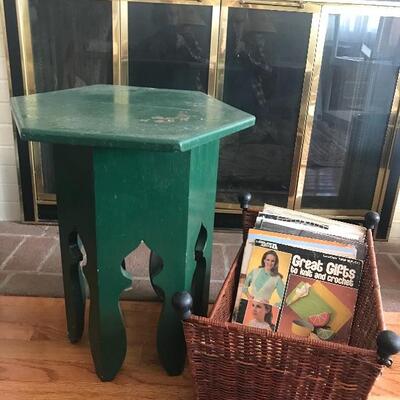 Lot 34L:  Primitive Table and Basket of Knitting Books