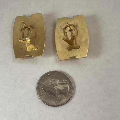 K570 14k Yellow Gold Large Rectangle Pierced French Clip Earrings 