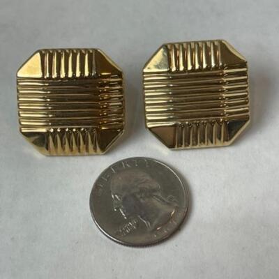 K571 14k Yellow Gold Square Hollow Pierced French Clip Earrings 