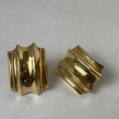 K572 14k Yellow Gold Rectangle Pierced French Clip Earrings 