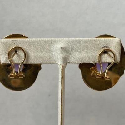 K574 14k Yellow Gold Oval Amethyst Pierced Earrings.  