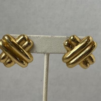 K575 14k Yellow Gold â€œXâ€ style Pierced French Clip Earrings 