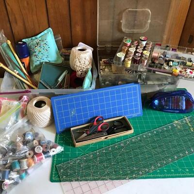 lot 69D Sewing Cutting Mats, Thread, Scissors and More
