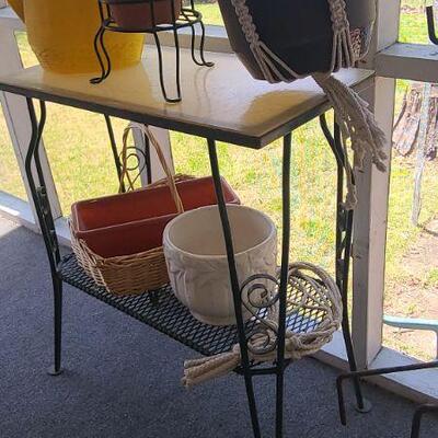 Lot 17P: Plant Stand, Shepard's Hooks, Planters and More