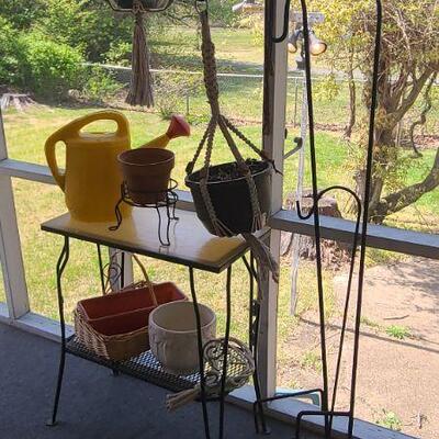 Lot 17P: Plant Stand, Shepard's Hooks, Planters and More