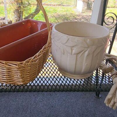 Lot 17P: Plant Stand, Shepard's Hooks, Planters and More