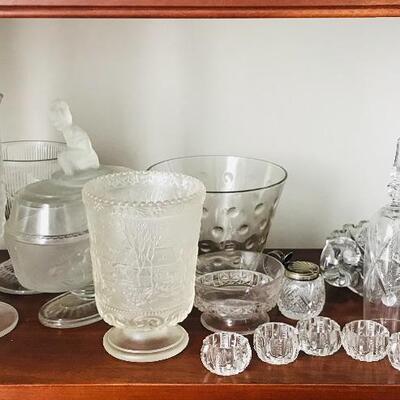 Lot 50L: Clear & Frosted Glass Candy Dish, Salt Wells, Bell and More