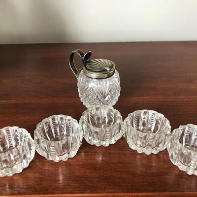 Lot 50L: Clear & Frosted Glass Candy Dish, Salt Wells, Bell and More