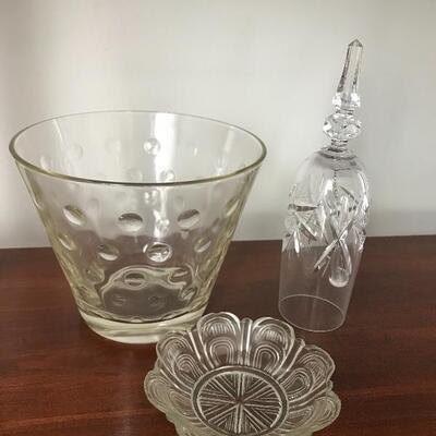 Lot 50L: Clear & Frosted Glass Candy Dish, Salt Wells, Bell and More
