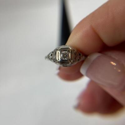K586 Antique 14k White Gold Diamond Filigree Ladies Ring 