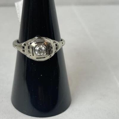 K586 Antique 14k White Gold Diamond Filigree Ladies Ring 