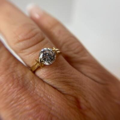 K587 14k Yellow Gold Diamonique CZ Ladies Ring 