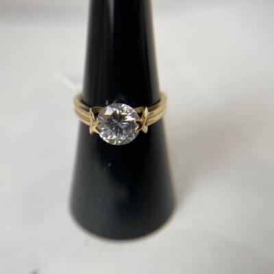 K587 14k Yellow Gold Diamonique CZ Ladies Ring 
