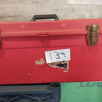 lot 134 -Red tool box of 50+ assorted screwdrivers,etc.