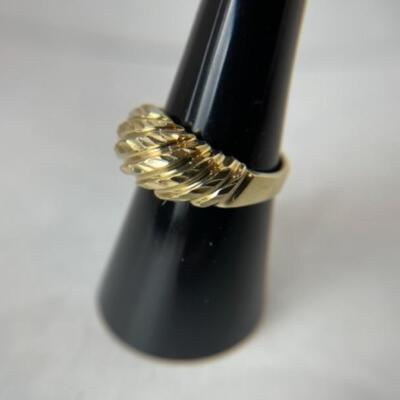 K595 14k Yellow Gold Diamond Cut Dome Shrimp Style Ladies Ring 