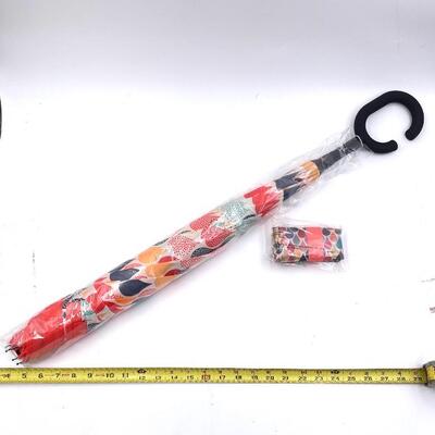 CORAL RAINDROP UMBRELLA WITH MATCHING SHOPPING BAG