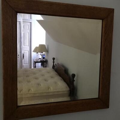 Lot 77SB Vintage Small Beveled Oak Wall Mirror