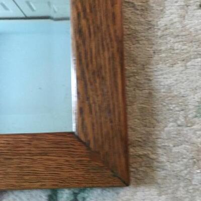 Lot 77SB Vintage Small Beveled Oak Wall Mirror