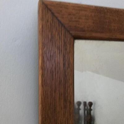 Lot 77SB Vintage Small Beveled Oak Wall Mirror