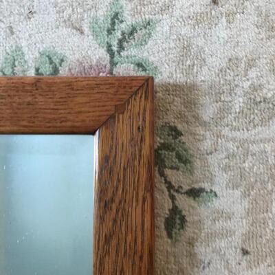 Lot 77SB Vintage Small Beveled Oak Wall Mirror