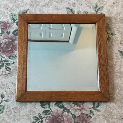 Lot 77SB Vintage Small Beveled Oak Wall Mirror