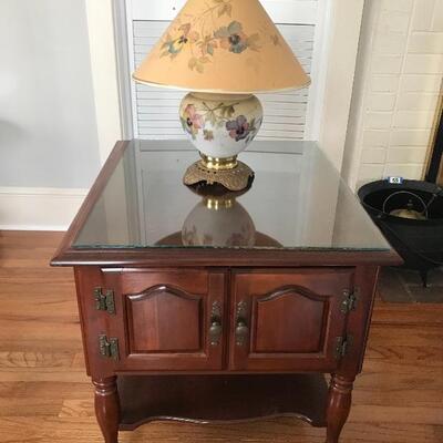 Lot 94L:  Lamp and Glass Top Side Table  