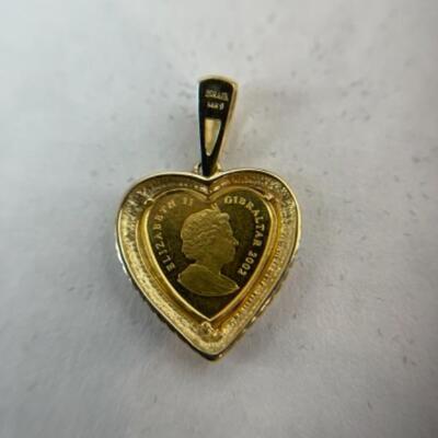 K607 14k Yellow Gold Royal AU .25oz Coin Heart shaped Pendant 