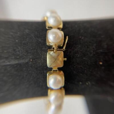 K610 14k Yellow Gold Pearl Link 8â€ Bracelet 