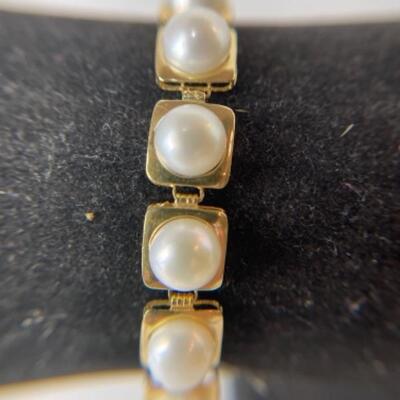 K610 14k Yellow Gold Pearl Link 8â€ Bracelet 